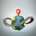 House symbol with location pin icon on earth and road ring in travel around the world or property investment concept. Royalty Free Stock Photo