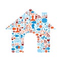 House symbol with media icons texture