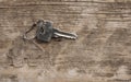 House symbol with silver keys on wood. Real estate concept Royalty Free Stock Photo