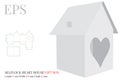 House Template, Vector with die cut / laser cut layers. Paper House with heart door. White, clear, blank, isolated House mock up
