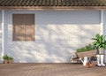 House terrace with garden equipment 3d render Royalty Free Stock Photo