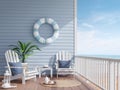 House terrace by the sea 3d render