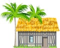 A house with a thatched roof and palm trees