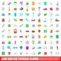 100 house things icons set, cartoon style Royalty Free Stock Photo