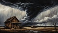 House and tornado on backghround. Royalty Free Stock Photo