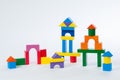 House toy blocks isolated white background, little wooden home Royalty Free Stock Photo