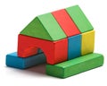 House toy blocks isolated white background, wooden home Royalty Free Stock Photo