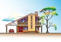 House, tree and clouds vector graphics
