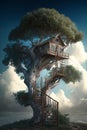 House in the tree. Generative AI. Conceptual image