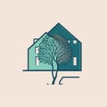 a house with a tree, logo, balance and harmony with nature