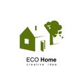 House with tree negative space eco logo Royalty Free Stock Photo