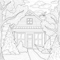 House among the trees. Nature. Coloring antistress for children and adults