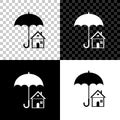 House with umbrella icon on black, white and transparent background. Real estate insurance symbol. Real estate symbol