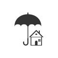 House with umbrella icon isolated. Real estate insurance symbol. Real estate symbol. Flat design