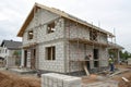 House under construction with autoclaved aerated concrete block structure Royalty Free Stock Photo