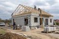 House under construction with autoclaved aerated concrete block structure Royalty Free Stock Photo