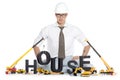 House under construction: Engineer building house- Royalty Free Stock Photo