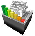 House under construction+roof framework+energy rating diagram