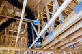 House under construction roof HVAC vents being installed air conditioning Royalty Free Stock Photo