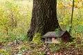 House under a huge oak tree in the forest Royalty Free Stock Photo