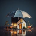 House under the umbrella protection, insurance and Real estate concept