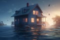 House under water 3d illustration. Generative AI Royalty Free Stock Photo