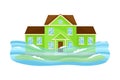 House Undergoing Natural Disaster Like Overflow Water Vector Illustration