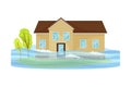 House Undergoing Natural Disaster Like Overflow Water Vector Illustration