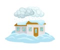 House Undergoing Natural Disaster Like Snow Drifts or Blockage Vector Illustration
