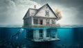 House underwater photo fantasy illustration Generative AI