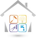 House and Various Tools, House, Janitor, Tools, Logo