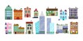 House vector illustration set. Cartoon flat modern and old exterior facade of houses in city or village, townhouse icons Royalty Free Stock Photo