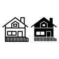 House with a veranda line and glyph icon. Gable roof house with porch vector illustration isolated on white. Cottage