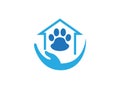 House vet pet care logo hand icon paw vector template pet veterinary symbol animal design