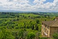 House with a view on Tuscany landscape near San Gimignano Royalty Free Stock Photo