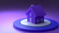 House on a violet purple background. Illustration for graphic design. Empty house with a white and blue podium. Stay Home. Quarant