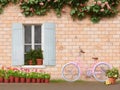 house wall with bicycle