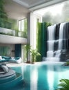 house with waterfall and swimming pool inside illustration Royalty Free Stock Photo