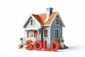 house in the white background word SOLD. real estate buying and selling concept. ai generative