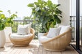 House wicker interior design home garden green pillow chair summer rattan furniture nature Royalty Free Stock Photo