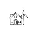 House with wind generator hand drawn icon.