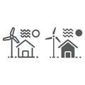 House with windmill line and glyph icon