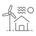 House with windmill thin line icon, real estate
