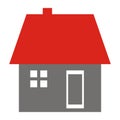 House with window, door, roof and smokestack, vector icon