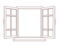 House window open cartoon isolated in black and white