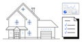 Modern house with checklist and analytics dashboard for housing evaluation or real estate Royalty Free Stock Photo