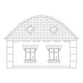 House with windows, rural house, black line drawing, doodle