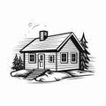 Bold And Simple Black And White Cottage Illustration