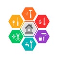 House and tools concept in colorful flat design Royalty Free Stock Photo