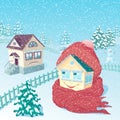 House wrapped up in a warm knitted scarf and a cap